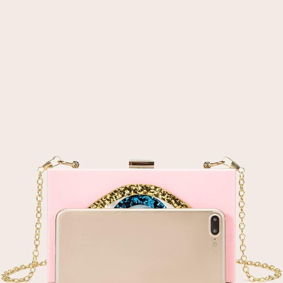 Clutch Purses for Women-Evil Eye Acrylic Clutch Glitter Purse Evening Bag Chain - Picture 6 of 6